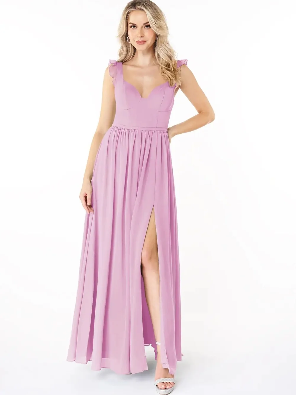Azazie Stassi Sleeveless Mauve Ruffled Strap dress